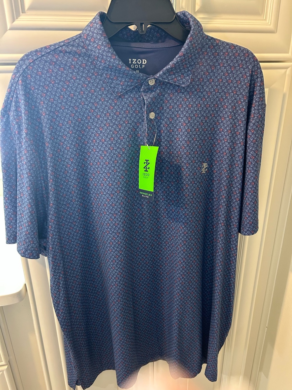Izod Navy Polo with Subtle Red Pattern
